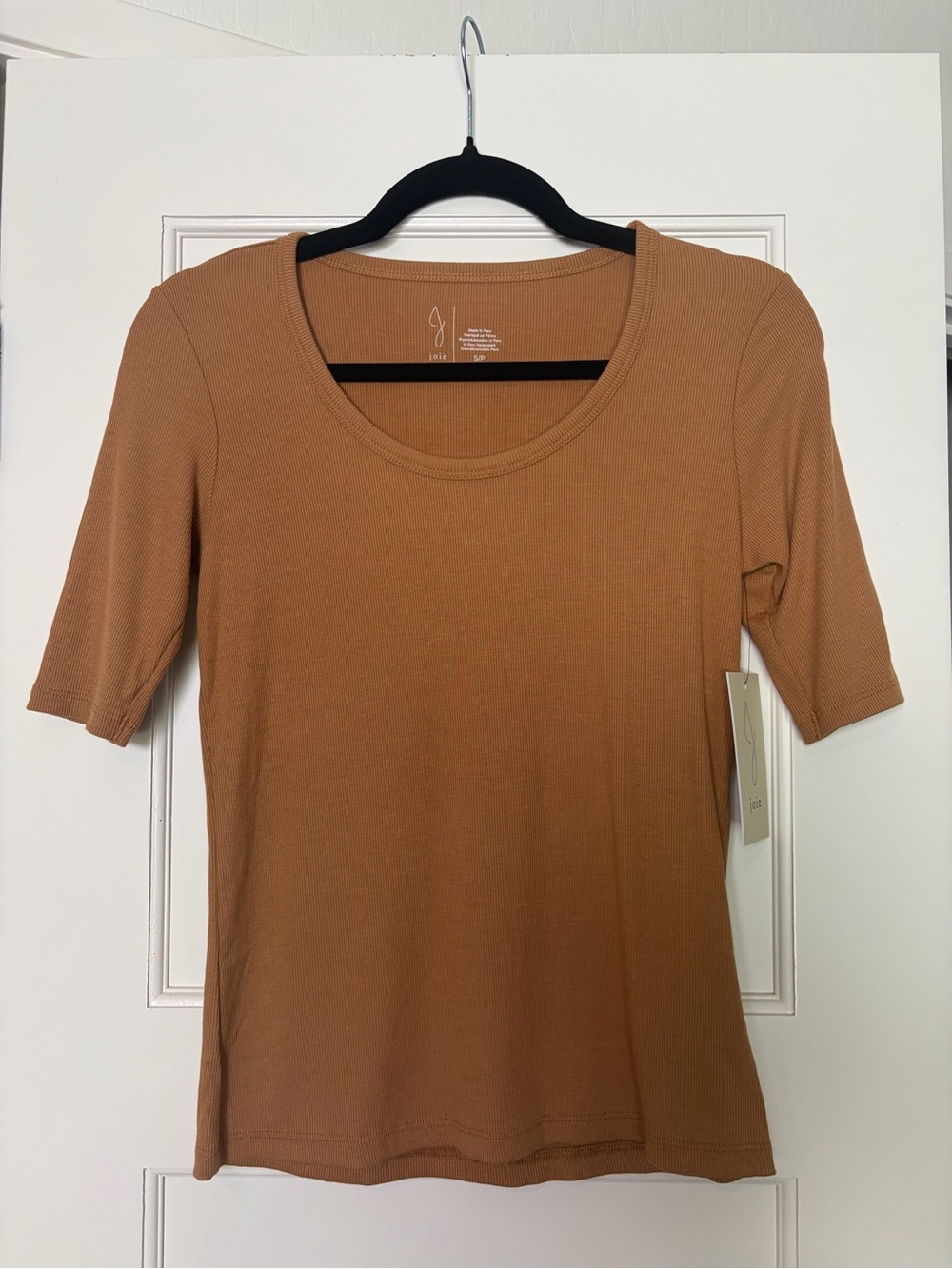 NWT Joie Ribbed Scoop Neck Short Sleeve Tan Shirt (Small)